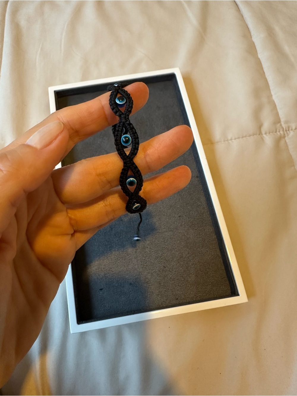 Handmade Black Macrame Bracelet with Blue Eye Beads